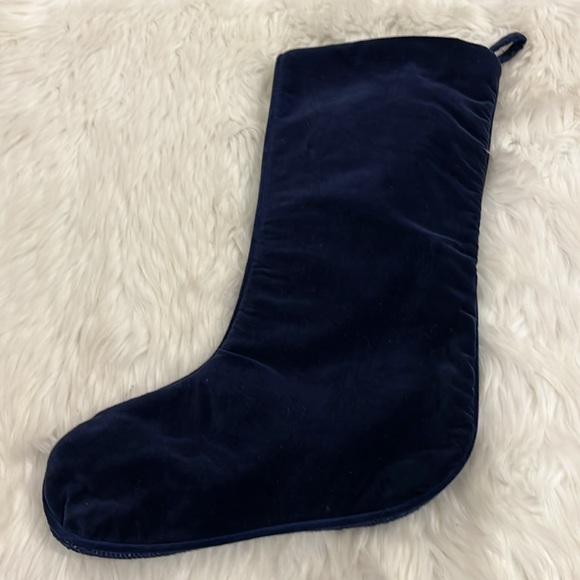 Vintage Needlepoint Stocking Cherub Angel Navy Blue Velour Christmas Wool - Picture 3 of 7